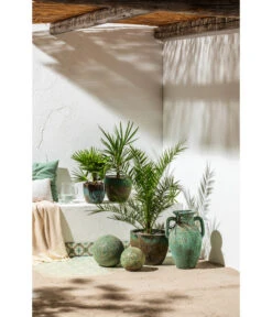 Dehner Keramik-Topf Rhodos, Rund, Blau-grün -Wurzel Herz Verkaufsgeschäft 4273900 WE MO 003 KeramikTopf