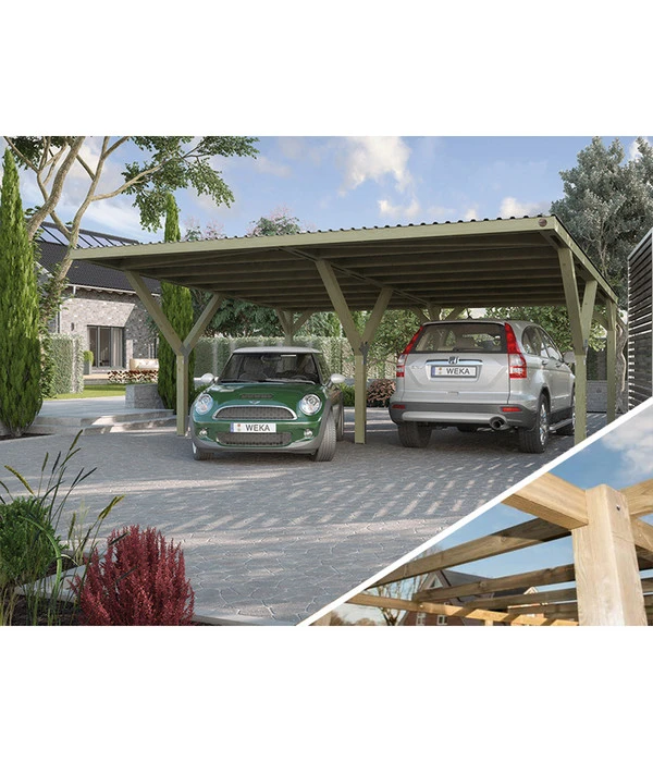 Weka Y-Doppelcarport 612 Ohne Dacheindeckung, Ca. B592/H250/T606 Cm 1 Weka Y-Doppelcarport 612 Ohne Dacheindeckung, Ca. B592/H250/T606 Cm